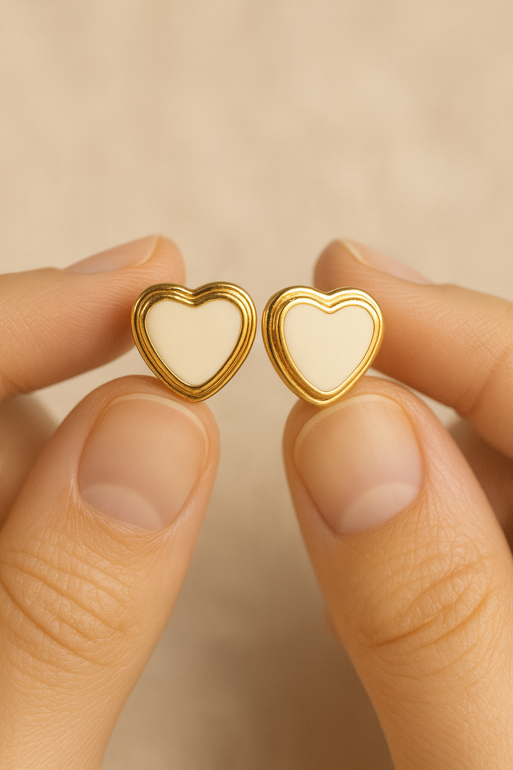 Golden Enamel Heart Stud Earrings