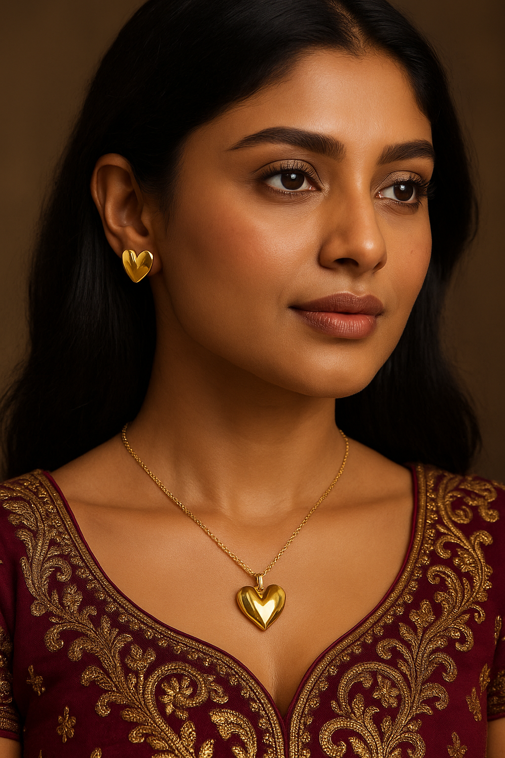 Golden Heart Charm Jewelry Set