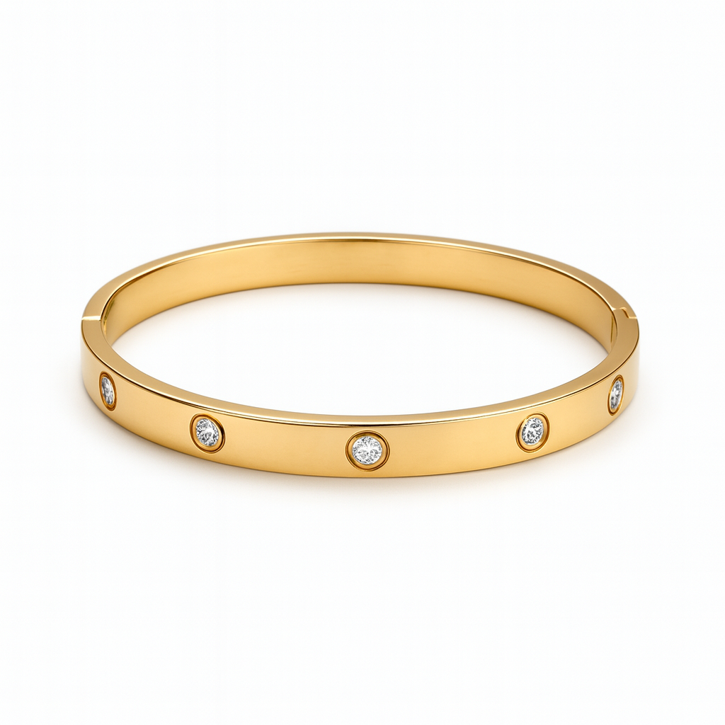 Halo Bezel-Set Bangle – Gold Finish