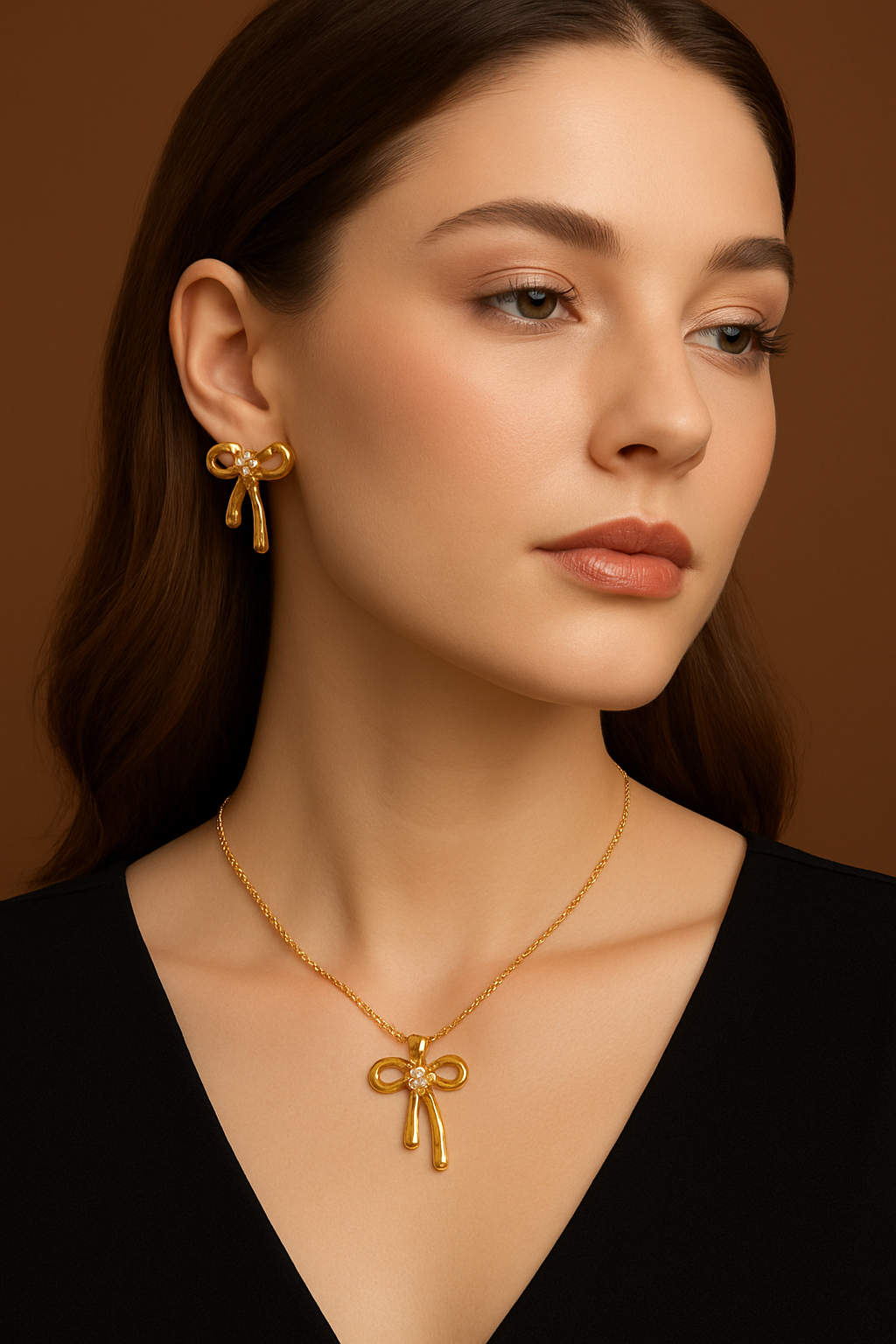 Golden Bow Charm Jewelry Set