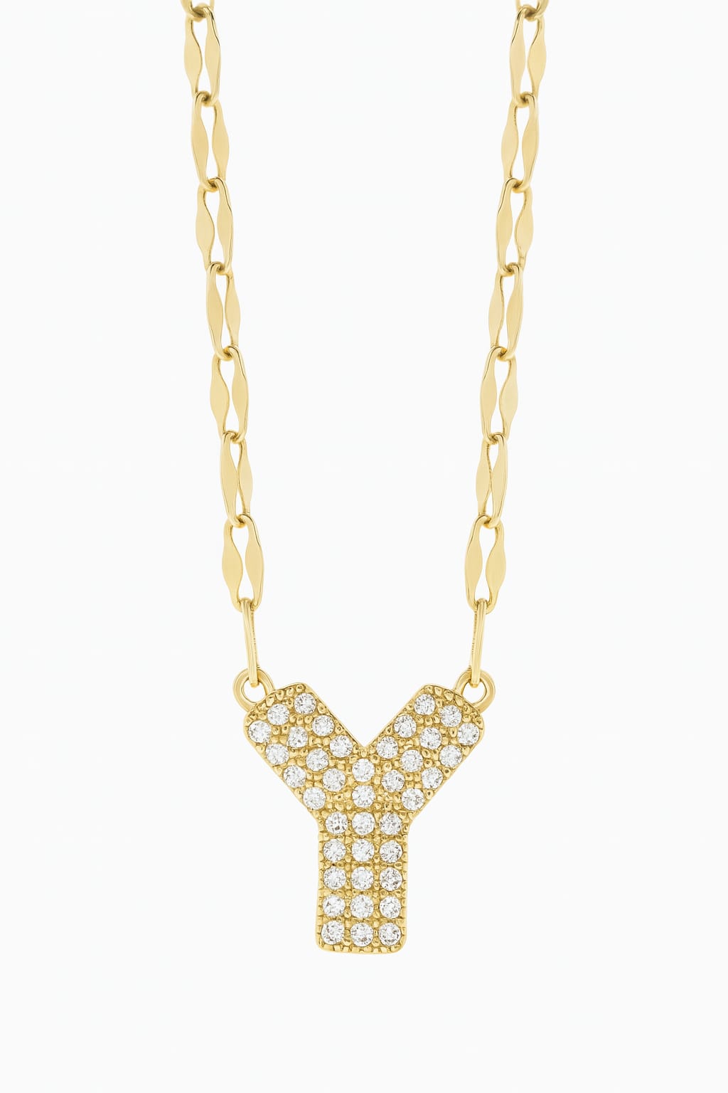 Y Initial Pavé Pendant Necklace – Gold Glam Edition