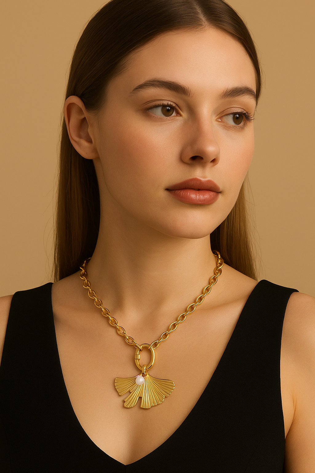 Golden Ginkgo Leaf Pearl Necklace